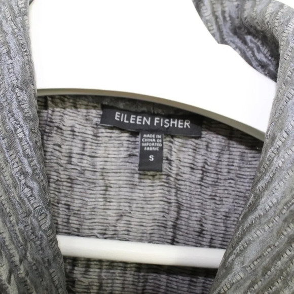 EILEEN FISHER gray crinkle silk minimalist blazer small - Picture 9 of 11